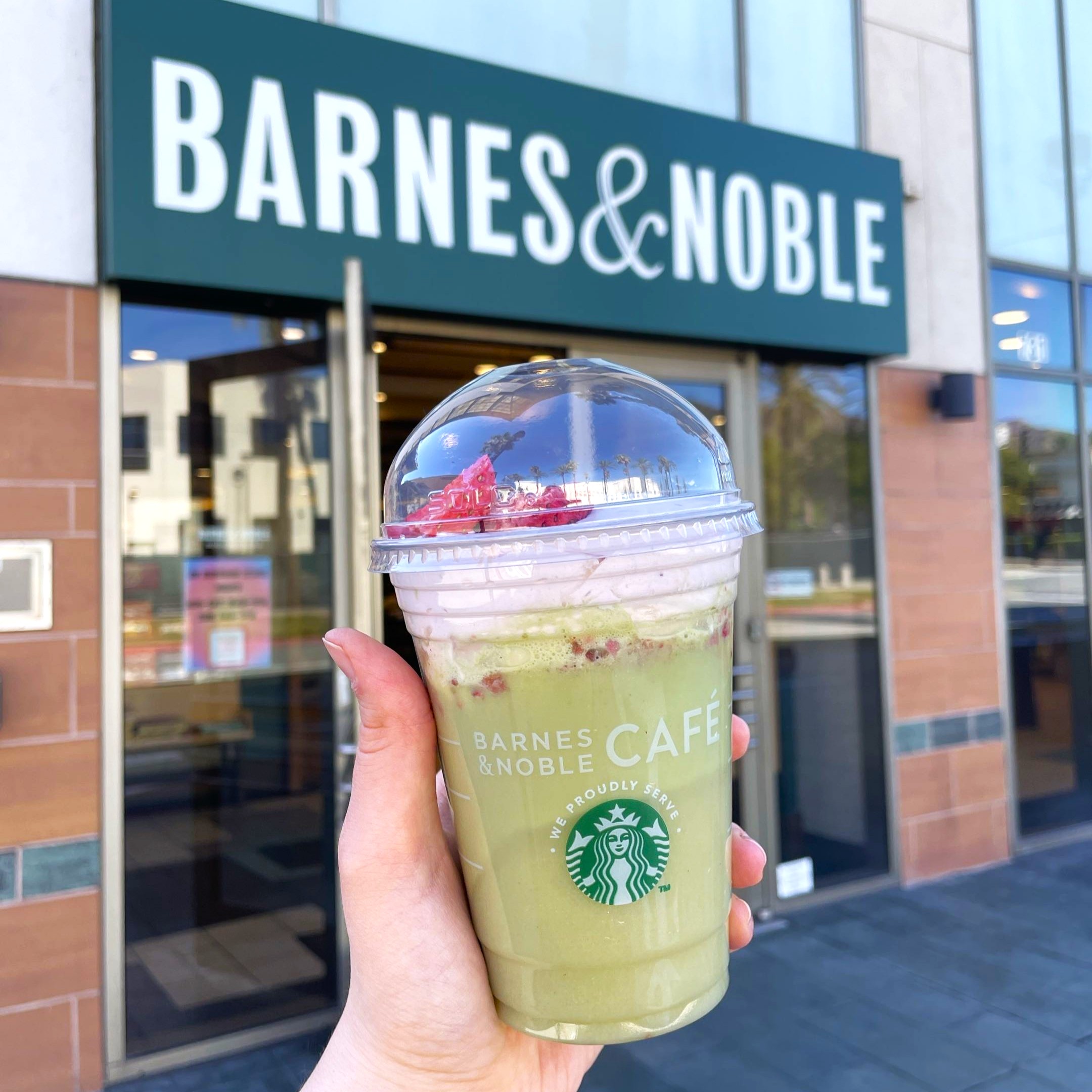 The themed drink displayed outside the Barnes & Noble Burbank store