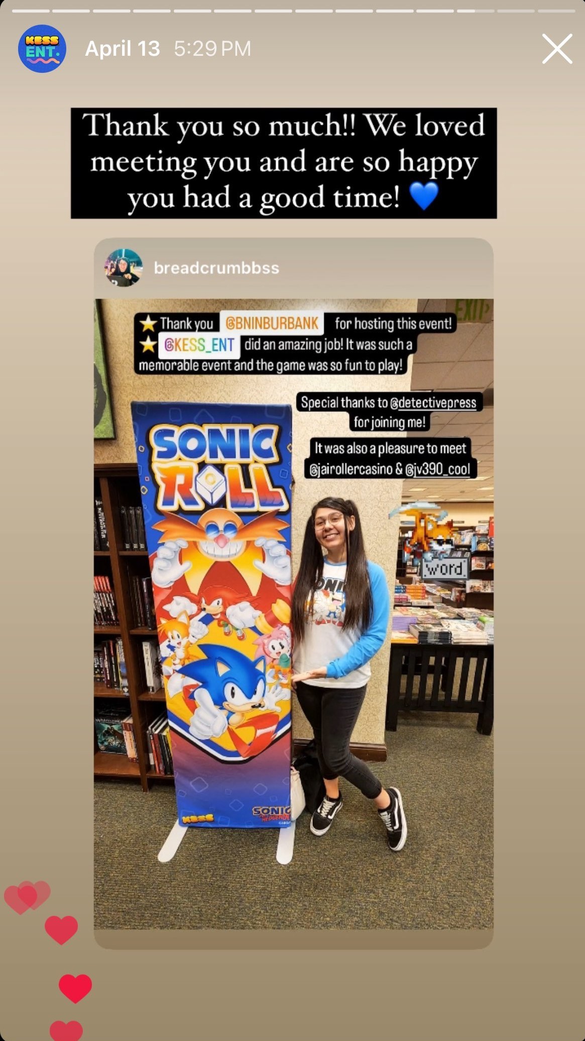Attendee Instagram story reposting the Sonic Roll event